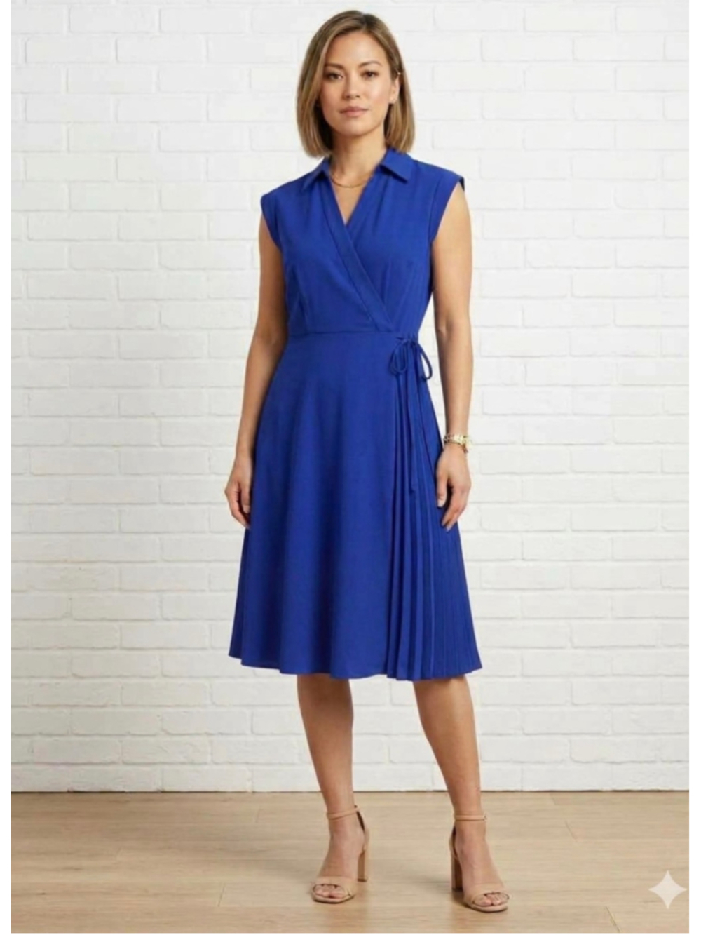 Women’s Calvin Klein Faux Wrap Dress size 6 Petite A Line Dress Blue Mid Length